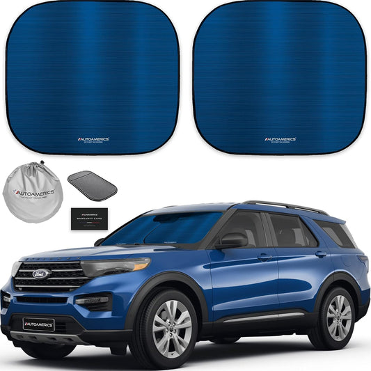 Autoamerics 2-Piece Windshield Sun Shade - Metallic Blue Foldable Car Front Window Sunshade for Most Cars SUV Truck Heat Blocker Visor Protector Blocks Max UV Rays and Keeps Your Vehicle Cool - Medium