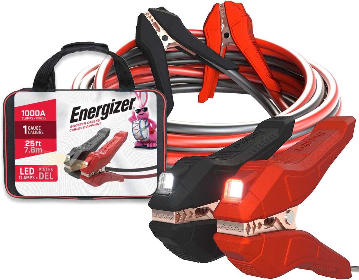 Energizer Jumper Cables, 30 feet, 1 Gauge, 800A, Booster Battery Cables with Permanent Installation kit and Quick Connect Plug for SUV and Trucks with up to 8-Liter Gasoline and 6-Liter Diesel Engines