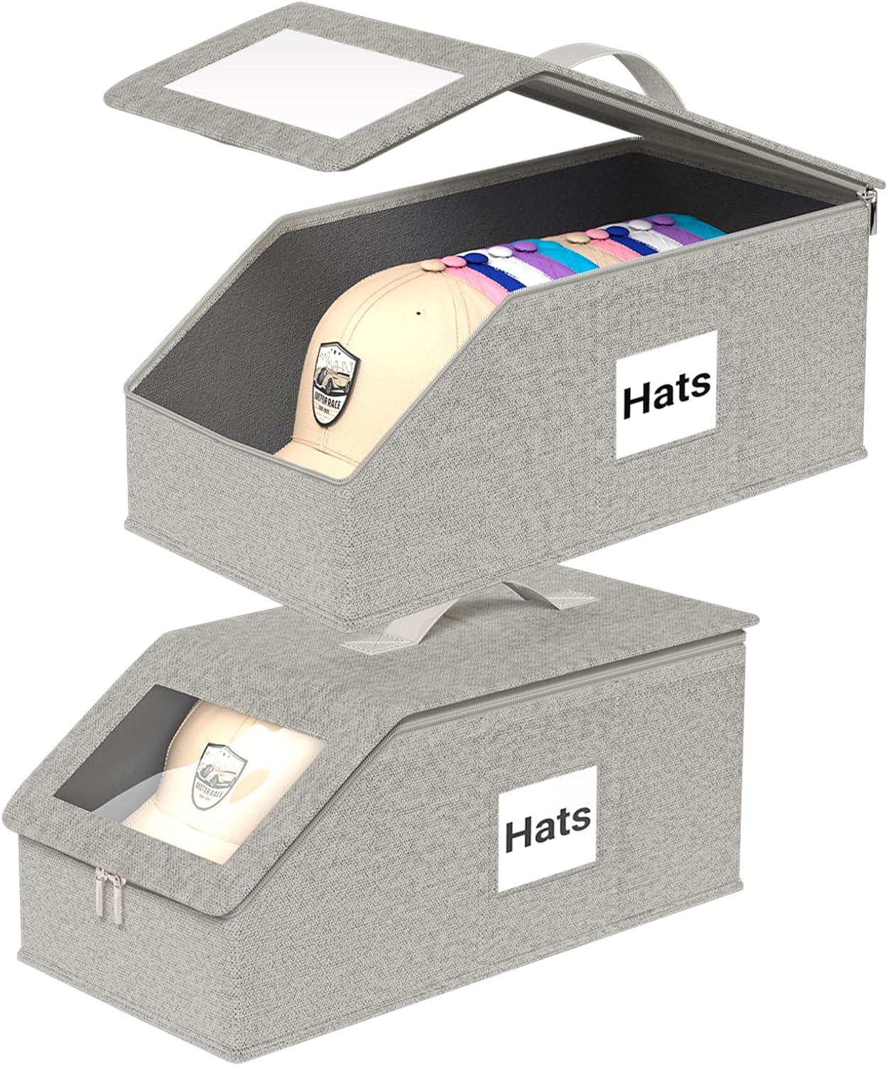 Hat Organzier for Baseball Caps - 2 PCS Stackable Hat Storage Holder Holds up to 26 Caps for Closet, Dust-Proof Hat Boxes Container with Clear Window for Home