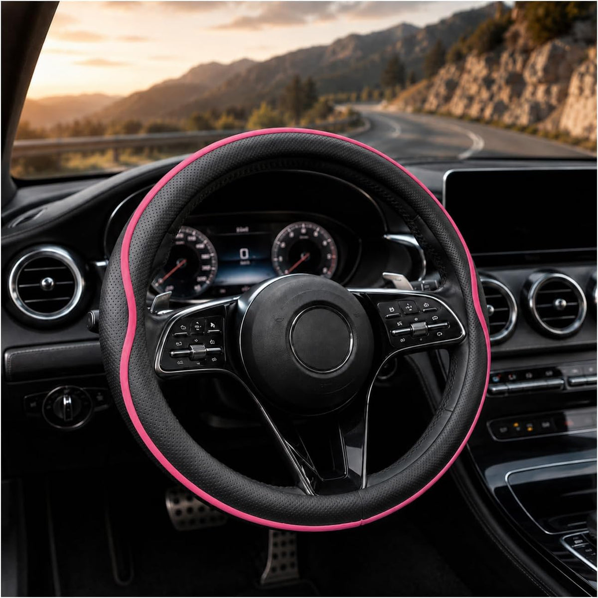 Car Steering Wheel Cover Full Surround - Soft Breathable Anti-Slip Heavyweight Safety Cover, Thick Cushioned Sports Style Universal Fit for Auto Truck SUV (Black)