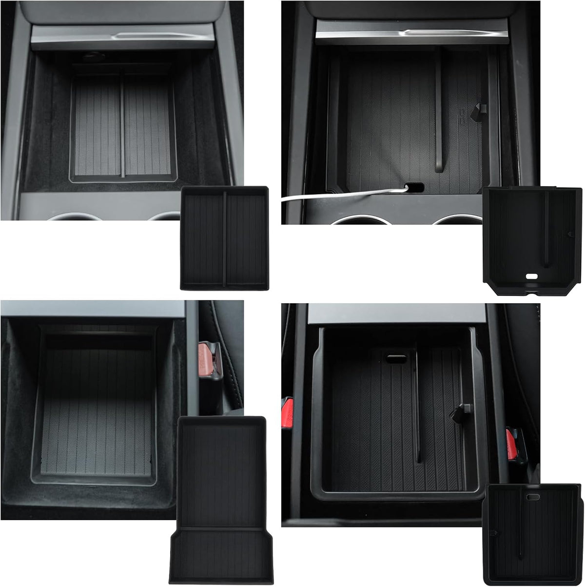 Jawjut Center Console Organizer for 2025 2026 Tesla Model Y Juniper – 3PCS Hidden Console & Armrest Organizer (Black)