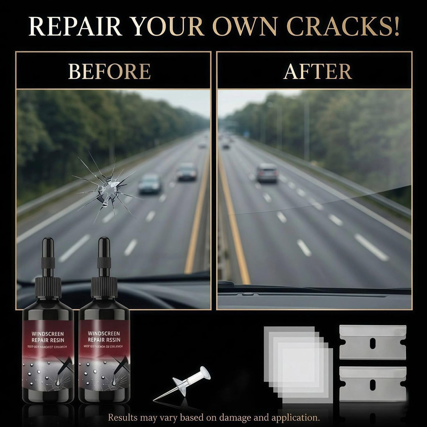 New 2Pack Windshield Repair Kit, 5Min Quick-Repair Nano Glass Repair Fluid. Suitable for Repairing car Windows, Rearview Mirrors and Glass.