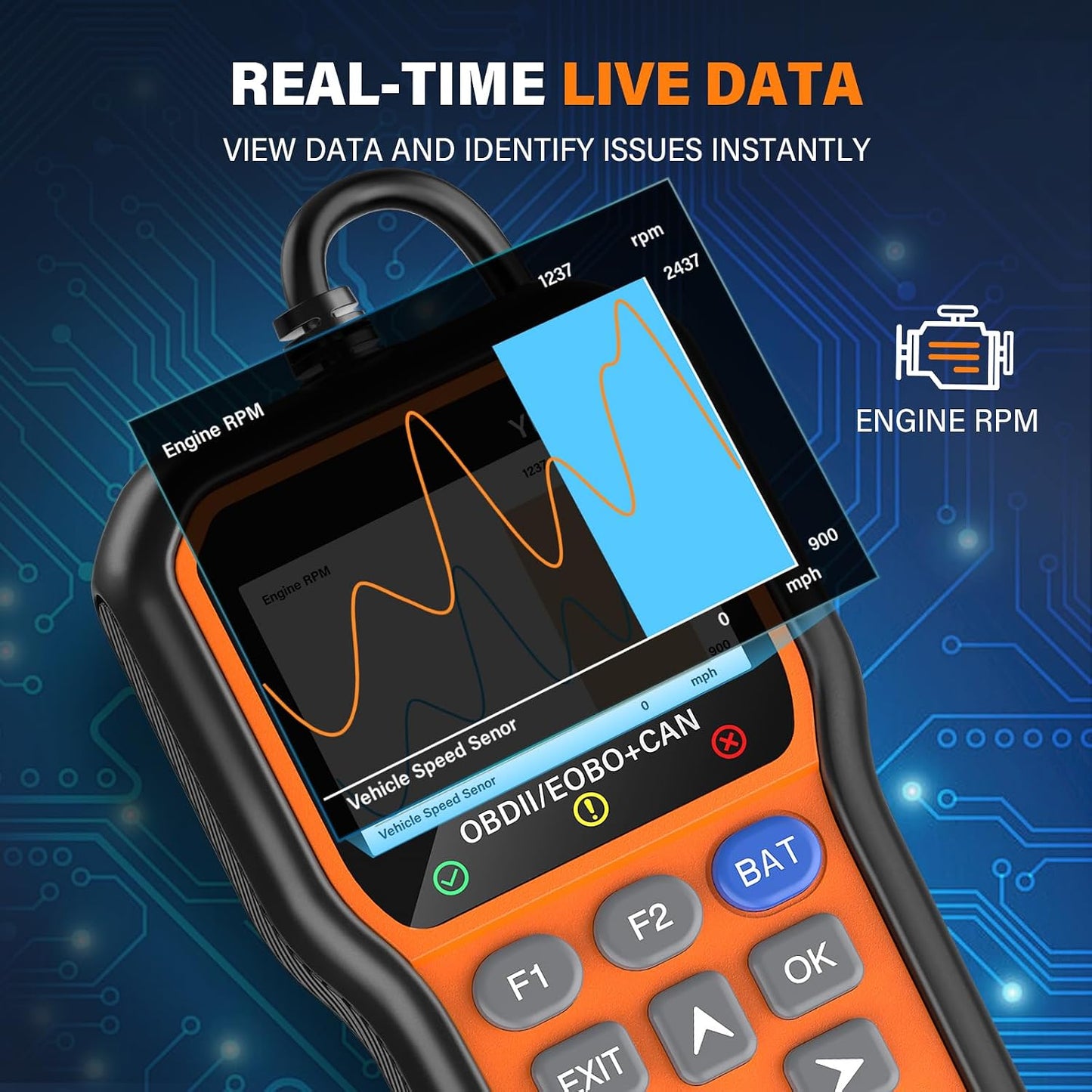 BluSon YM319 OBD2 Scanner Diagnostic Tool with Battery Tester, Check Engine Fault Code Reader with Live Data, Cloud Printing, DTC Lookup, Freeze Frame, Scan Tool for All OBDII Protocol Cars Since 1996