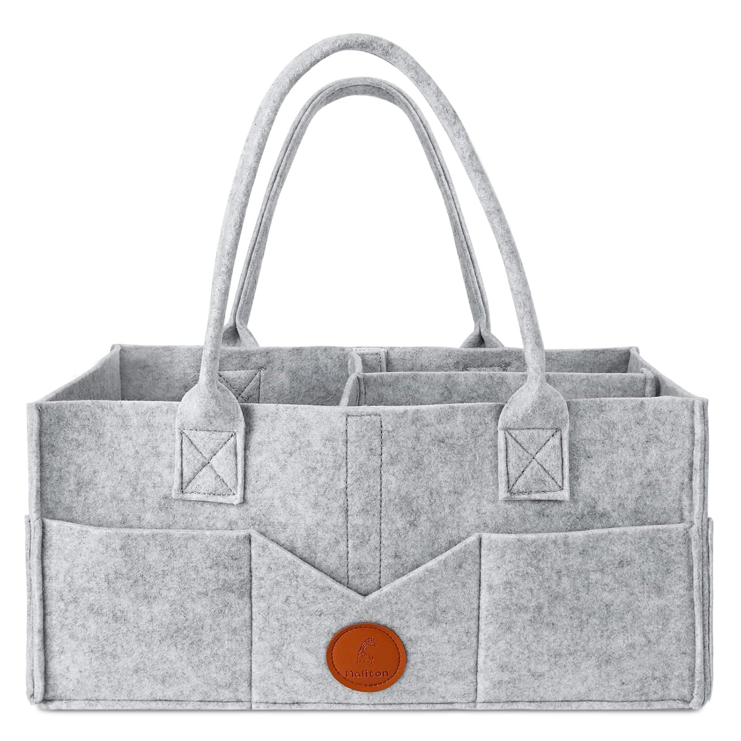 Maliton Diaper Caddy Organizer - Diaper Caddy for Baby Nursery Storage, Felt Diaper Organizer for Baby Stuff with Handle, 15" x 9" x 7" Portable Baby Basket Boy Girl Changing Table Organizer (Grey)
