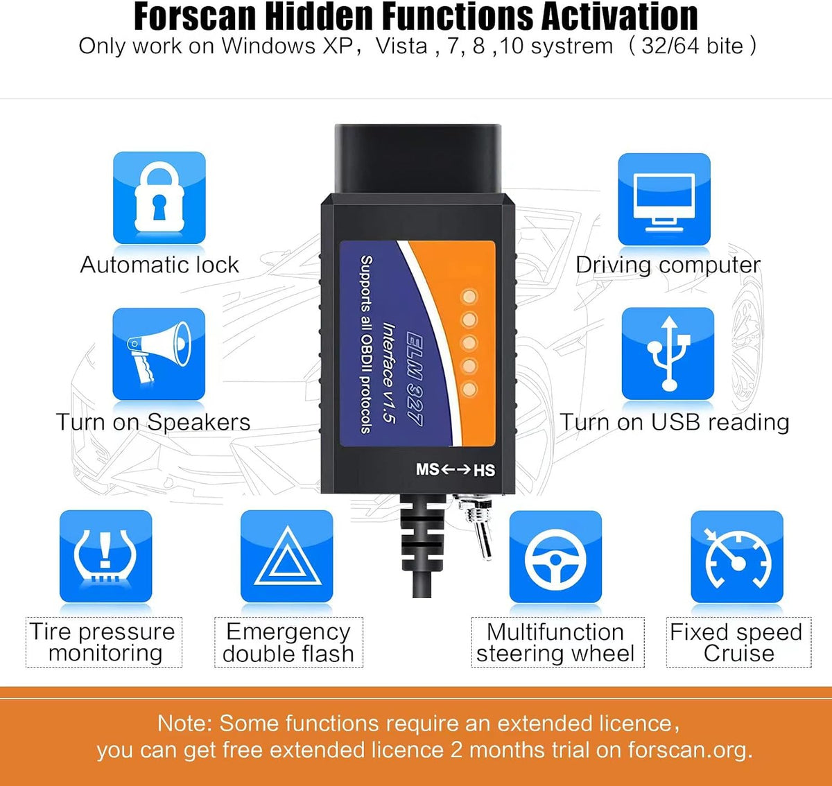 Elm327 USB Compatible with Forscan Software Obd2 Adapter for Ford F150 F250 Lincoln Mazda Mercury Code Reader Vehicle OBD Scanner Diagnostic Programmer Tool MS HS CAN Switch