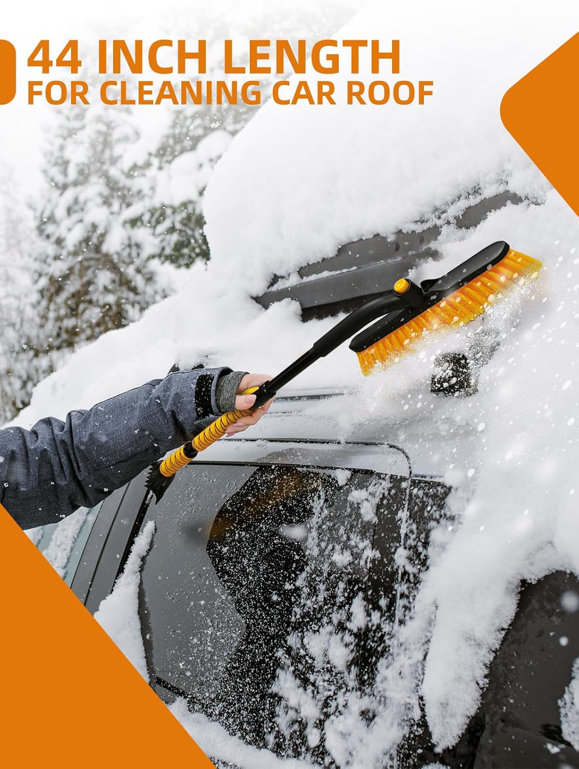 44 Inch Ice Scraper Snow Brush and Ice Scraper for Car Windshield,Extendable Snow Scraper and Brush with Comfortable Foam Grip for Truck Vehicle Automobile Snow Removal