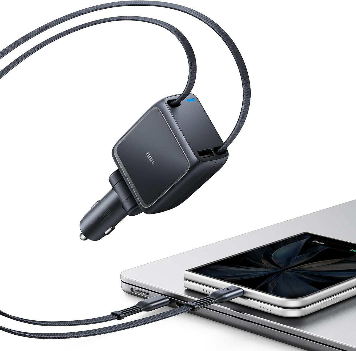 ESR Xtend 100W Retractable Car Charger USB-C & USB-A, Fast Charge, 3-in-1