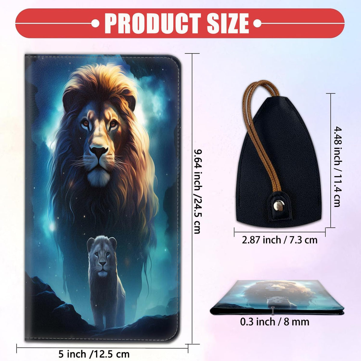 Car Document Holder with Magnetic Shut, Car Registration & Insurance Card Holder, Waterproof PU Leather Glove Box Organizer Vehicle Accessories Driver License for Women/Men, Lion art Pattern