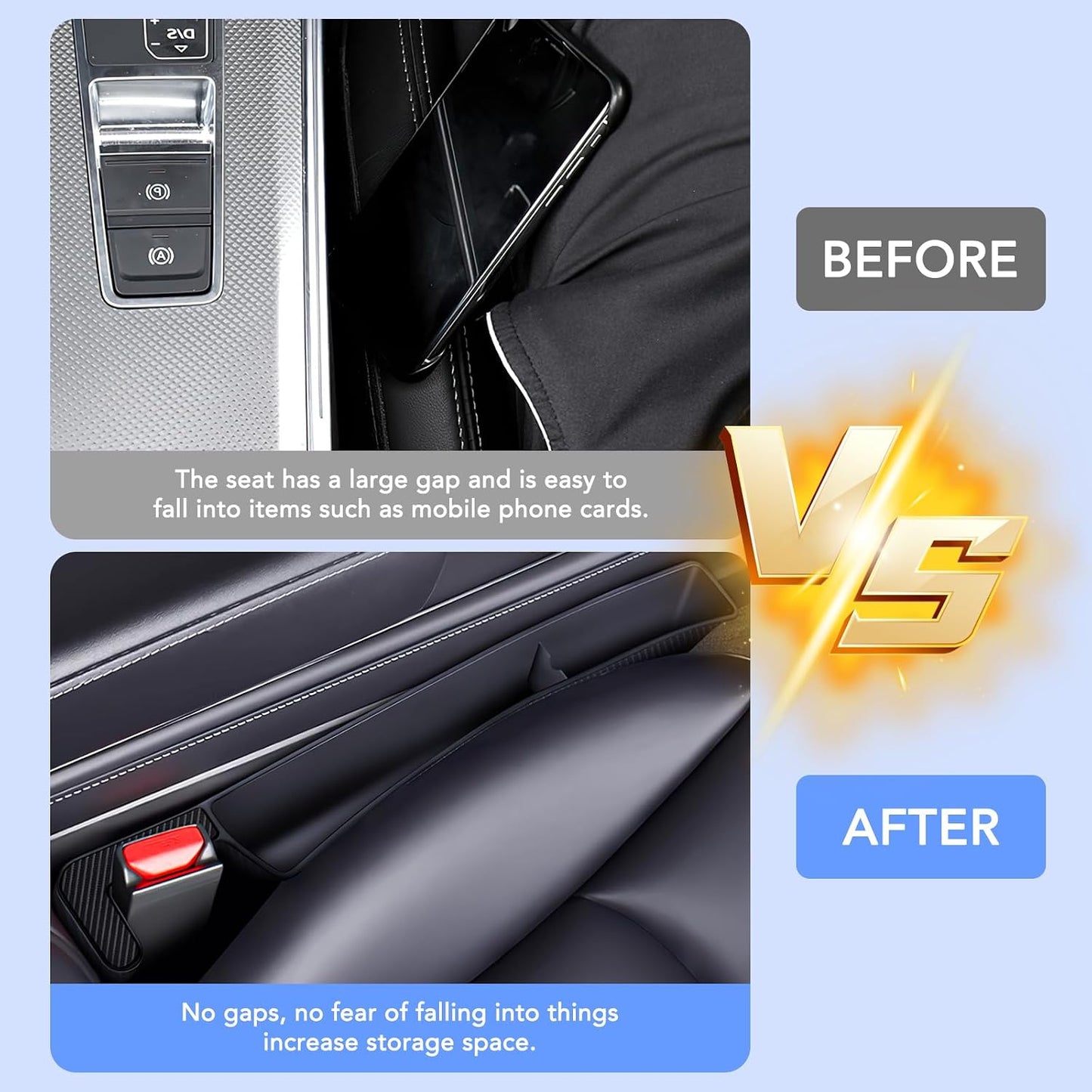 LEIWOOR Car Seat Gap Filler with Phone Holder - Universal Fit Anti-Drop Center Console Gap Blocker for Most Cars, Soft TPE Material Seat Side Storage Organizer (2 Pack)
