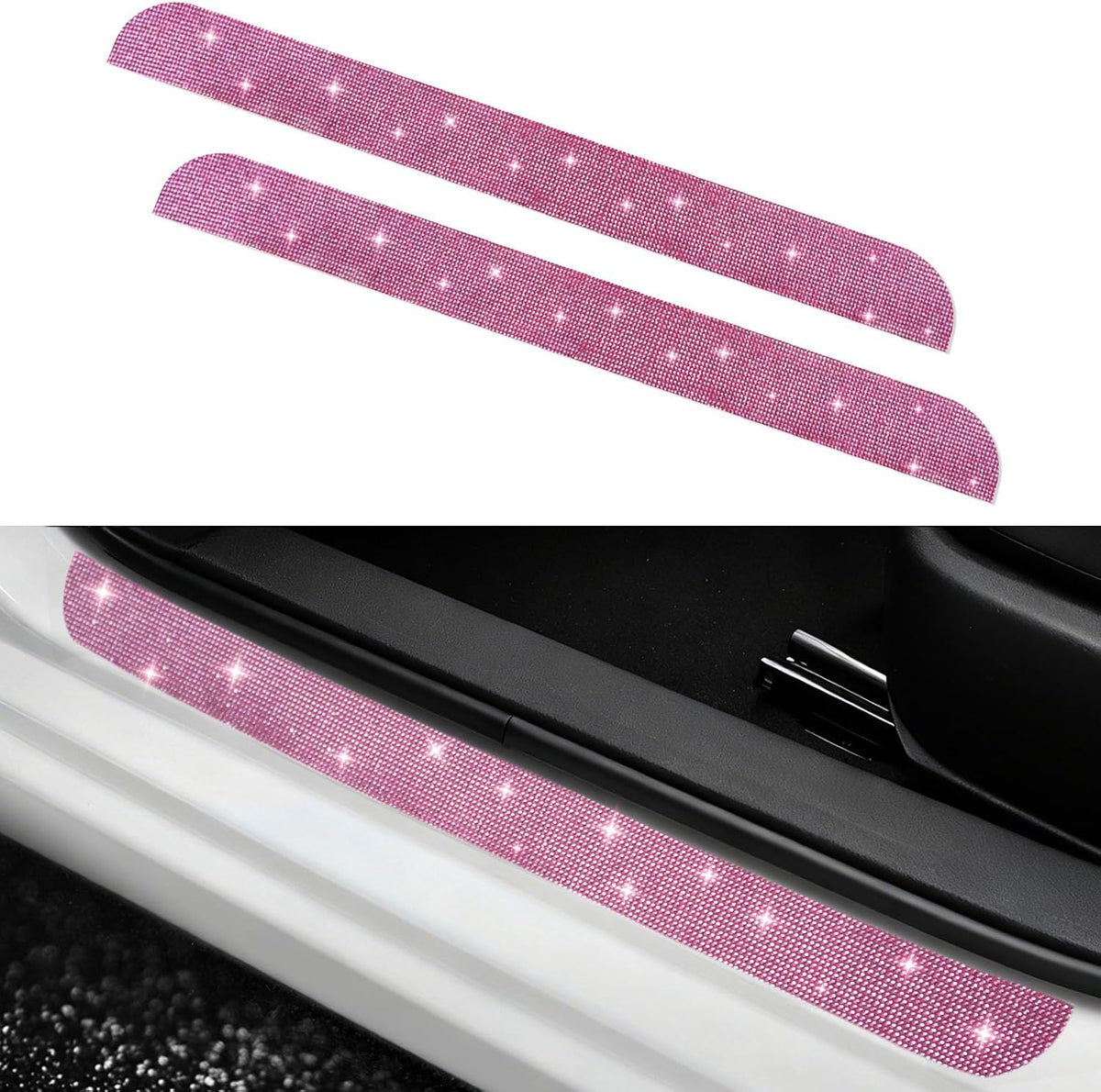 NETEPEM Bling Car Door Sill Protector 2PCS Car Door Edge Guard Rhinestones Door Threshold Protection 23.62x1.96 inch Anti-Scratch Strip Sticker Universal Bling Car Accessories(Pink)