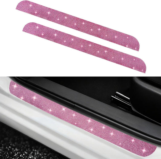 NETEPEM Bling Car Door Sill Protector 2PCS Car Door Edge Guard Rhinestones Door Threshold Protection 23.62x1.96 inch Anti-Scratch Strip Sticker Universal Bling Car Accessories(Pink)