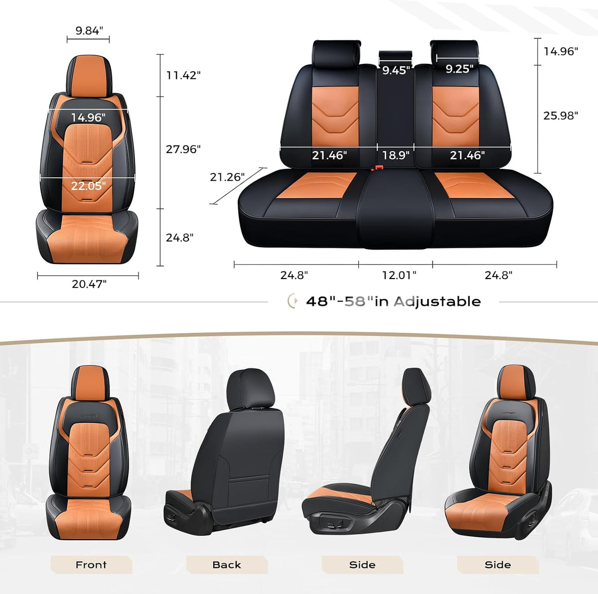 Coverado Front and Back Seat Cover, 5 Seat Leather Car Seat Covers, Black&Brown Seat Cover for Cars, Waterproof Car Seat Protector, Automotive Seat Cover, Car Seat Cushion Universal Fit for Most Cars