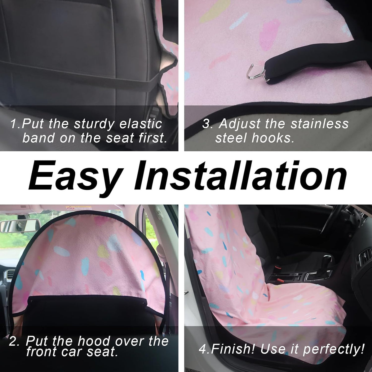 Sweat Towel Car Seat Cover Protector Front Seats for Gym Workout, Running, Swimming, Beach and Hiking, Waterproof Universal Seat Cover for Car, Trucks, Van & SUV (1, Pink Marble, Front)