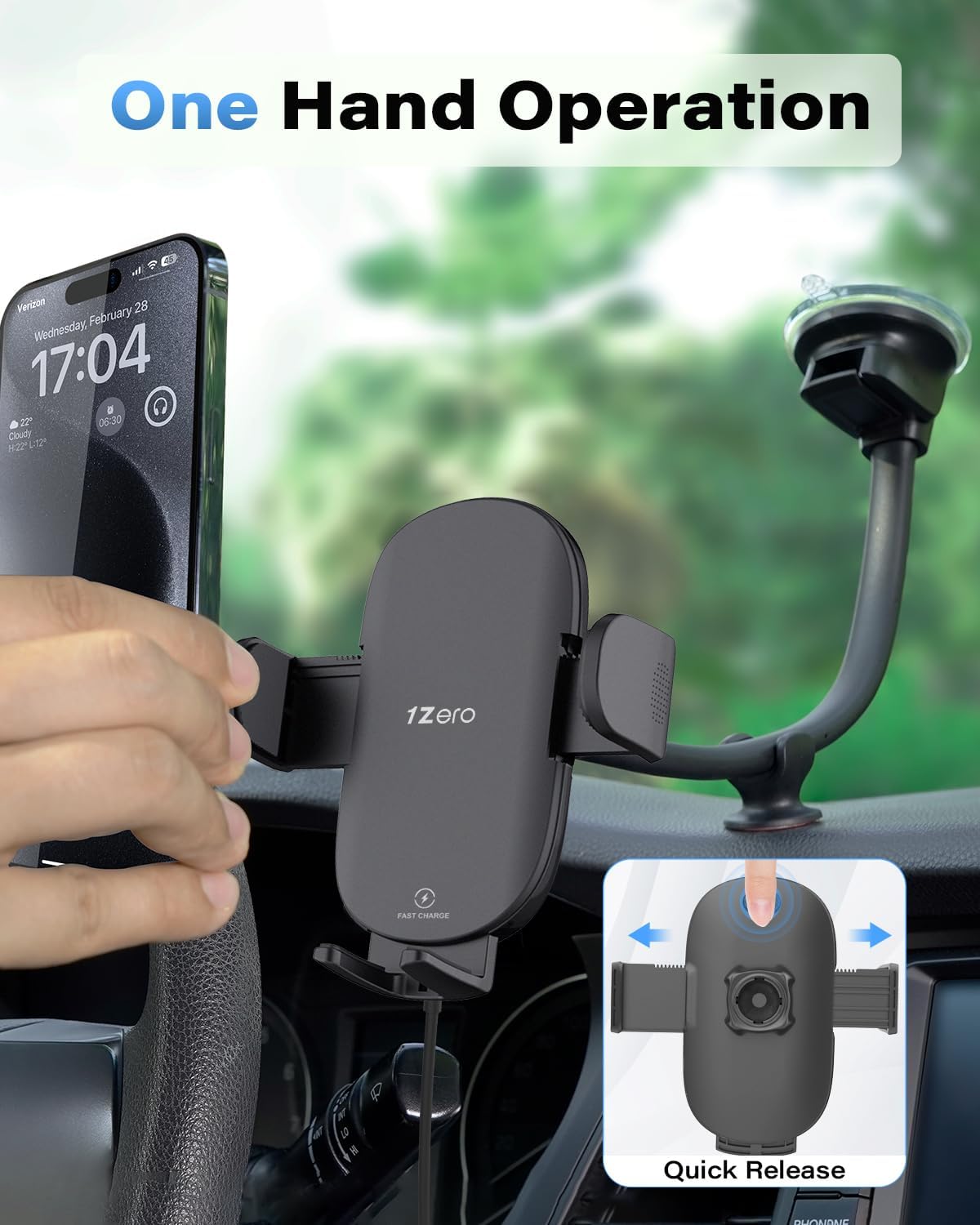 1Zero Solid Car Truck Phone Mount Holder 14" Arm Upgraded Wireless Charger