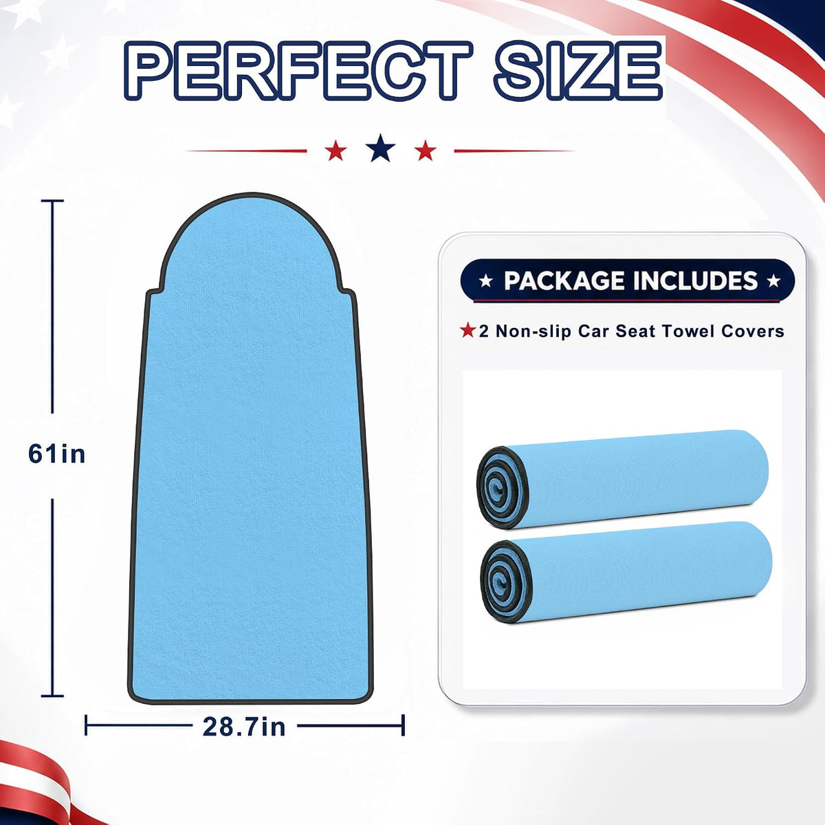 Car Seat Towel Cover 2 Pack for Front Seats, Sweat Absorbent Car Seat Protector with Non-Slip Backing, Waterproof Towel Car Seat Covers for Runners, Gym, Swimming, Beach, Pets, Sky Blue