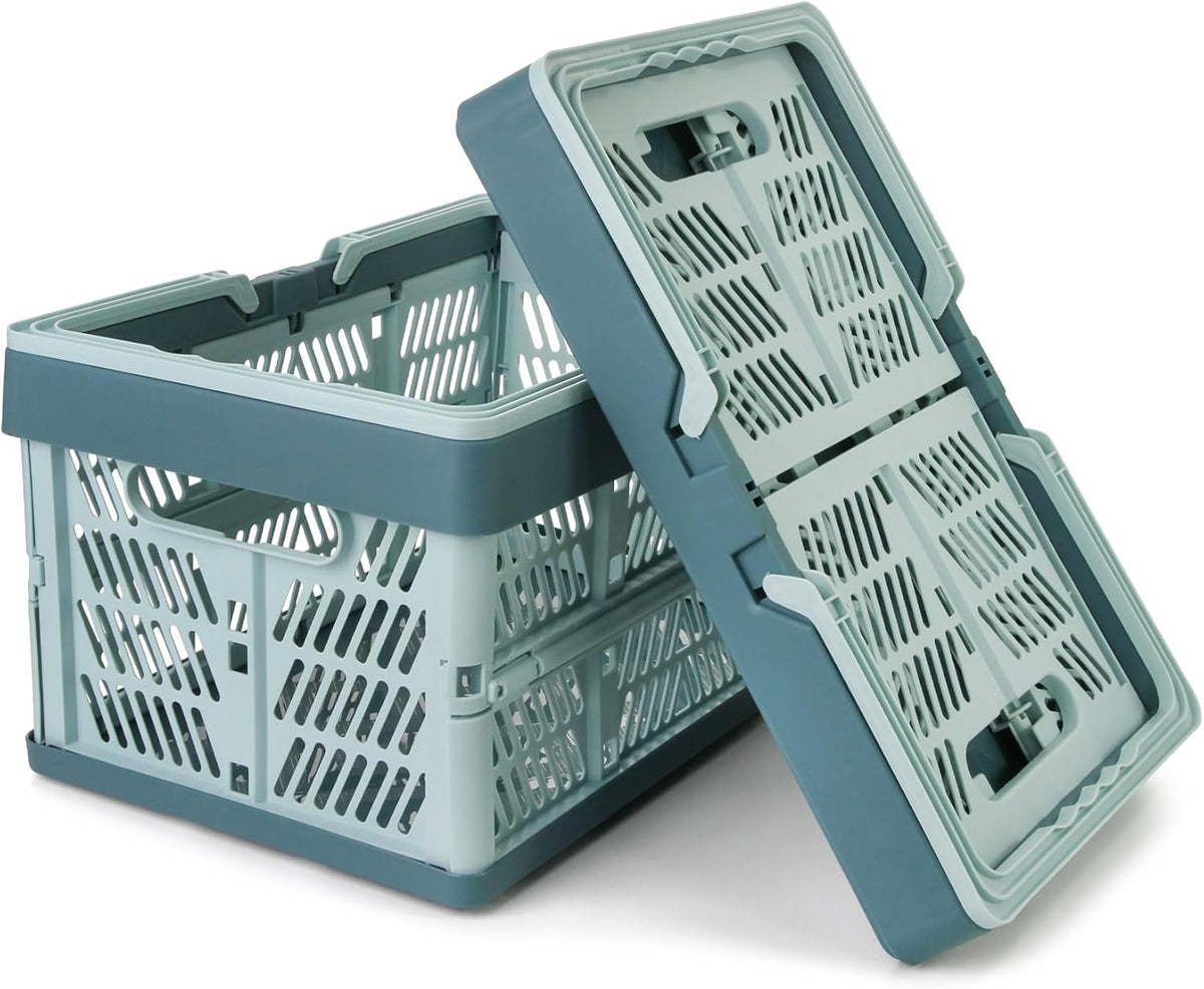 Domiella 2-Pack Foldable Storage Baskets, 20L Collapsible Crates PP Blue