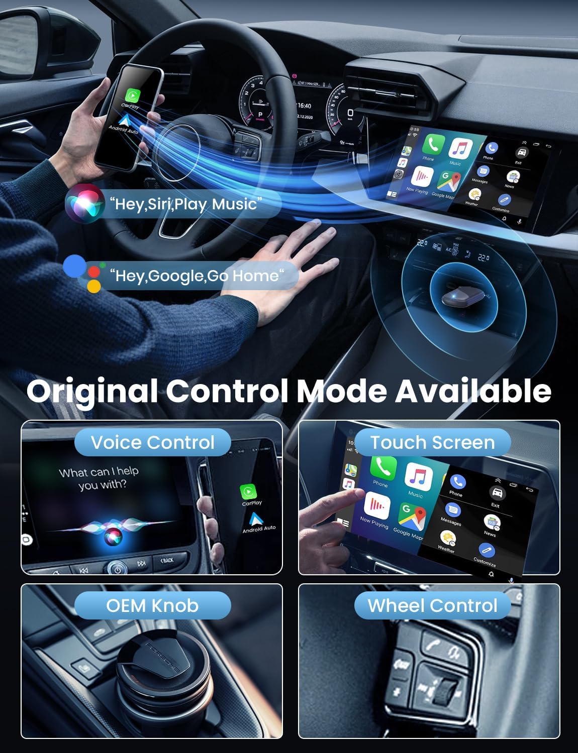Mini Wireless CarPlay Adapter for iPhone & Android Auto - Wired to Wireless