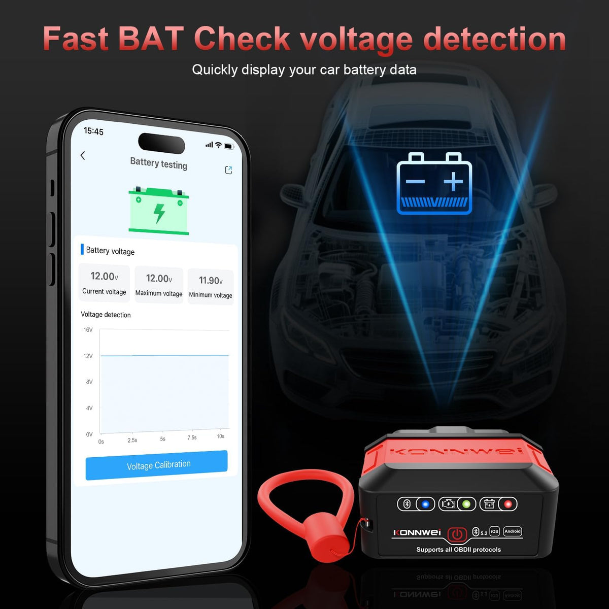 KONNWEI KW906 Red OBD2 Scanner Bluetooth (Red)