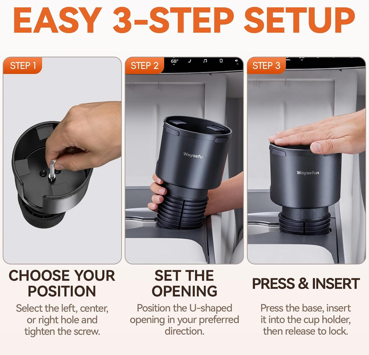Car Cup Holder Expander for Large Water Bottles, Quick Install Cup Holder Extender for Car, Offset Base, Non Slip Adapter Compatible with Owala Stanley Yeti Hydro Flask 18-64 oz