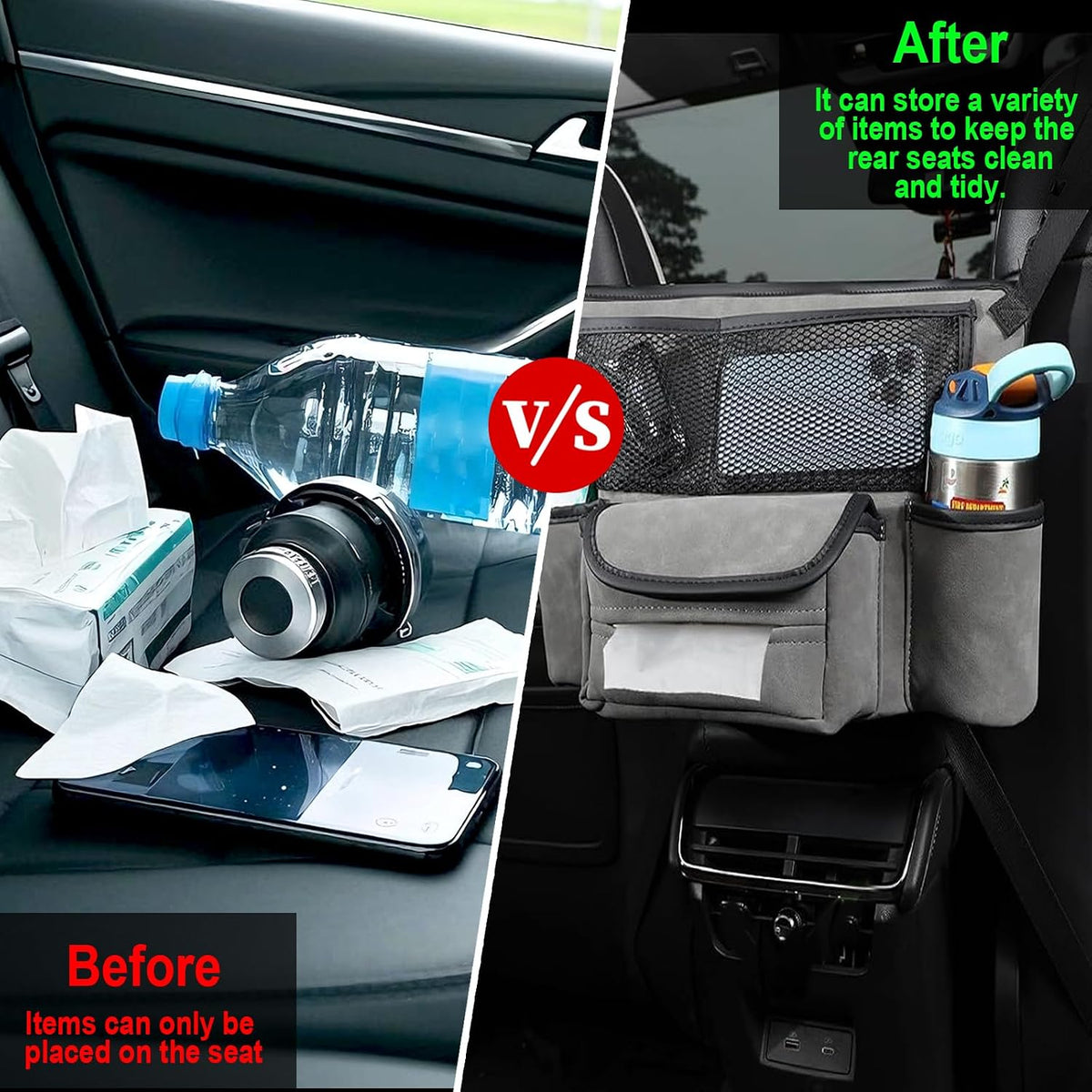 Car Handbag Holder Between Seats Suede Large Capacity Car Purse Holder Automotive Consoles, Fits Between Front Seats, Holds Wallet, Phone & Essentials (Grey)