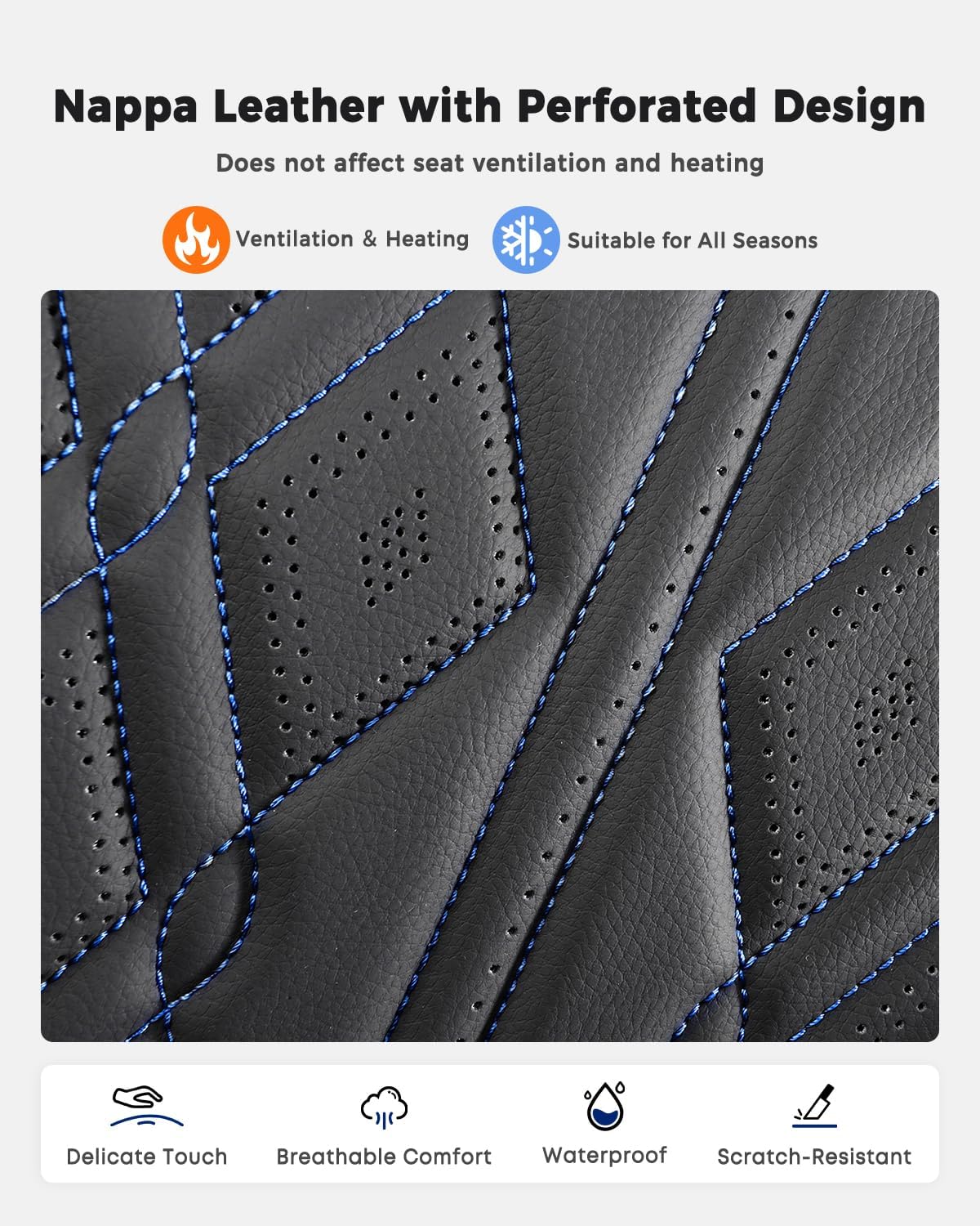 Huidasource Car Seat Covers Full Set, Leather Seat Cover Universal Fit for Most Cars Sedans SUVs Trucks, Airbag Compatible, Cup Holder Access, Easy Install, Wipes Clean, Wear-Resistant, Black&Blue