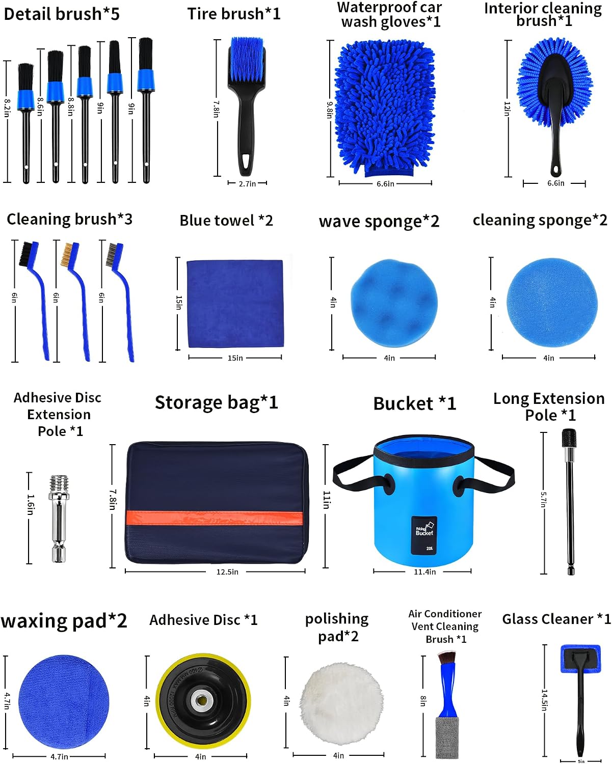 Car Cleaning Kit：40 Pcs Interior Windshield and Window Cleaner Detailing Set；Wheel & Tire Brush；Car Wash Mitt；Cleaning Bucket；Total Care Supplies；Towels；Automotive Tools