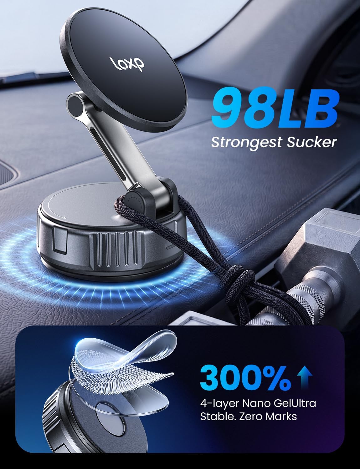 LOXP for MagSafe Car Mount, Vacuum Phone Holders for Your Car, Black