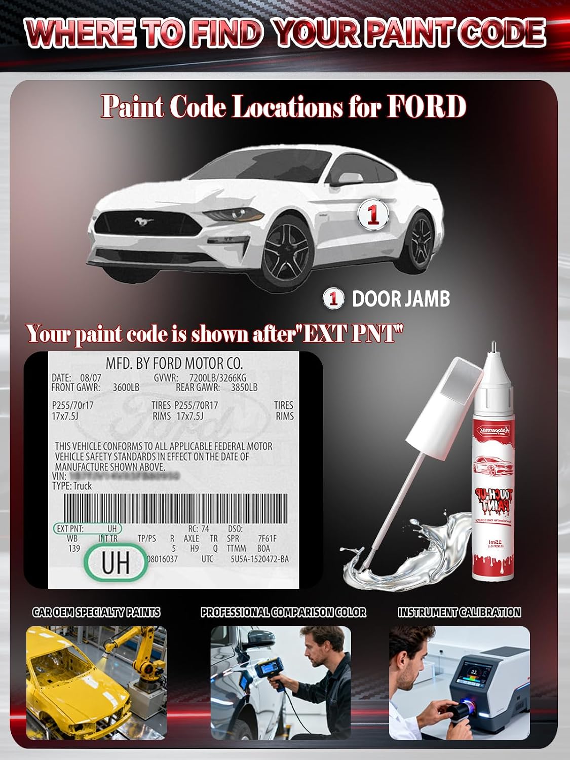 RR Ruby Red Metallic Car Touch Up Paint for Ford, Color Accurate Two-In-One Car Paint Scratch Repair Pen, Professional Scratch Remover for Vehicles Chips and Nicks Scuff