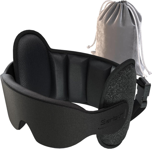 SARISUN Upgraded Travel Pillow, U-Shaped Airplane Head Strap for All Heights, 360° Support, 3D Sleep Mask, 100% Light Blocking, Long Flights Essentials Headrest, Stop Bobblehead, Black