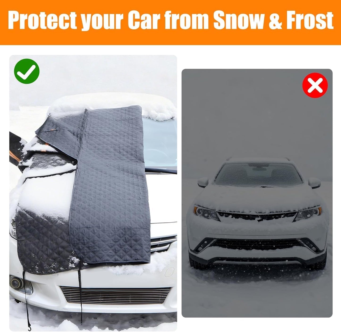 Windshield Cover for Ice and Snow, Heavy Duty 600D Oxford Fabric, Prevent Rainwater, Sunscreen, Snow Prevention, 6* Straps, 2*Rear View Mirror Sleeve, Extra Large Size for Car, SUV, Mpv and Sedans