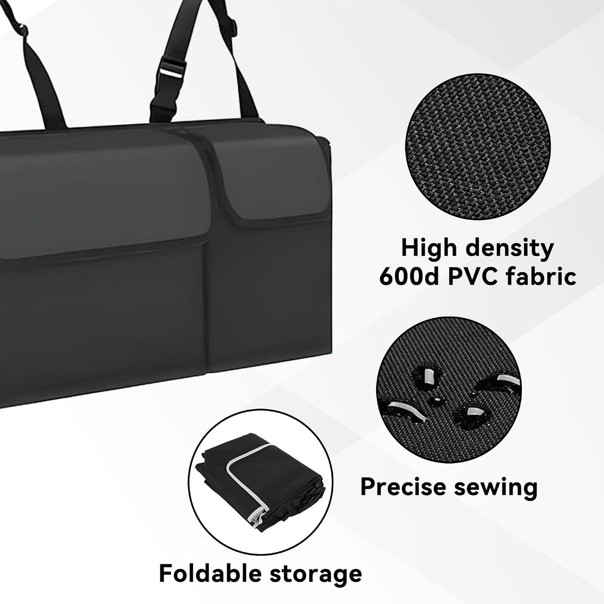 Car Trunk Organizer, Backseat Hanging Large Storage with Adjustable Straps,Waterproof PVC Collapsible Cargo Bag, Car Interior Accessories for Auto SUV MPV (Black)