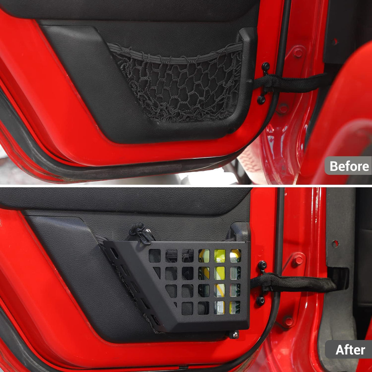 Hoolcar Rear Door Storage Pockets, Door Side Insert Organizer Box Metal Door Net Pocket Replacement Compatible with 2011-2017 Jeep Wrangler JKU, Interior Storage Expansion Accessories, Cut-Out, 2PCs