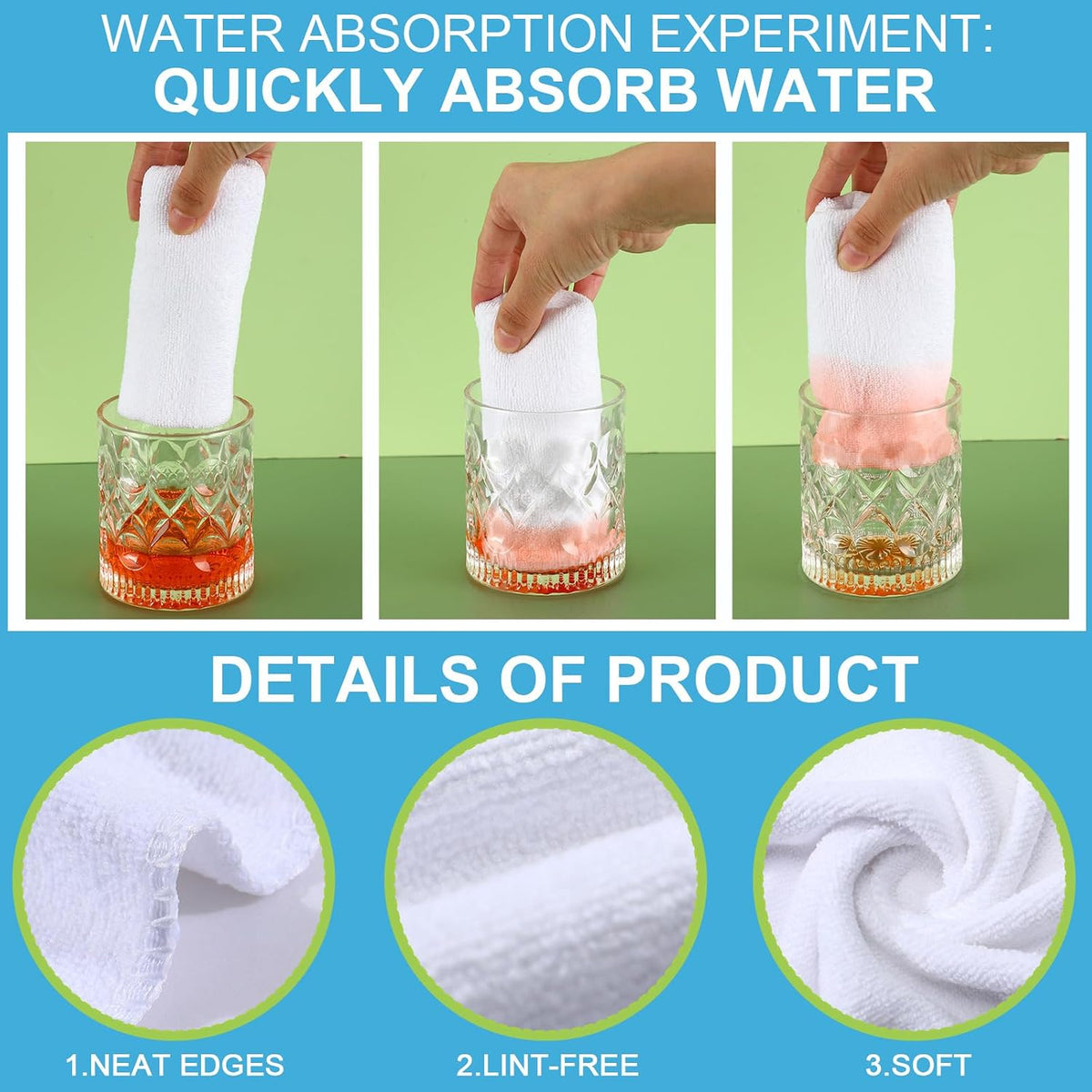 Nuenen Car Microfiber Clean Cloths, White, 16 x 16 Inch, 60 Pcs