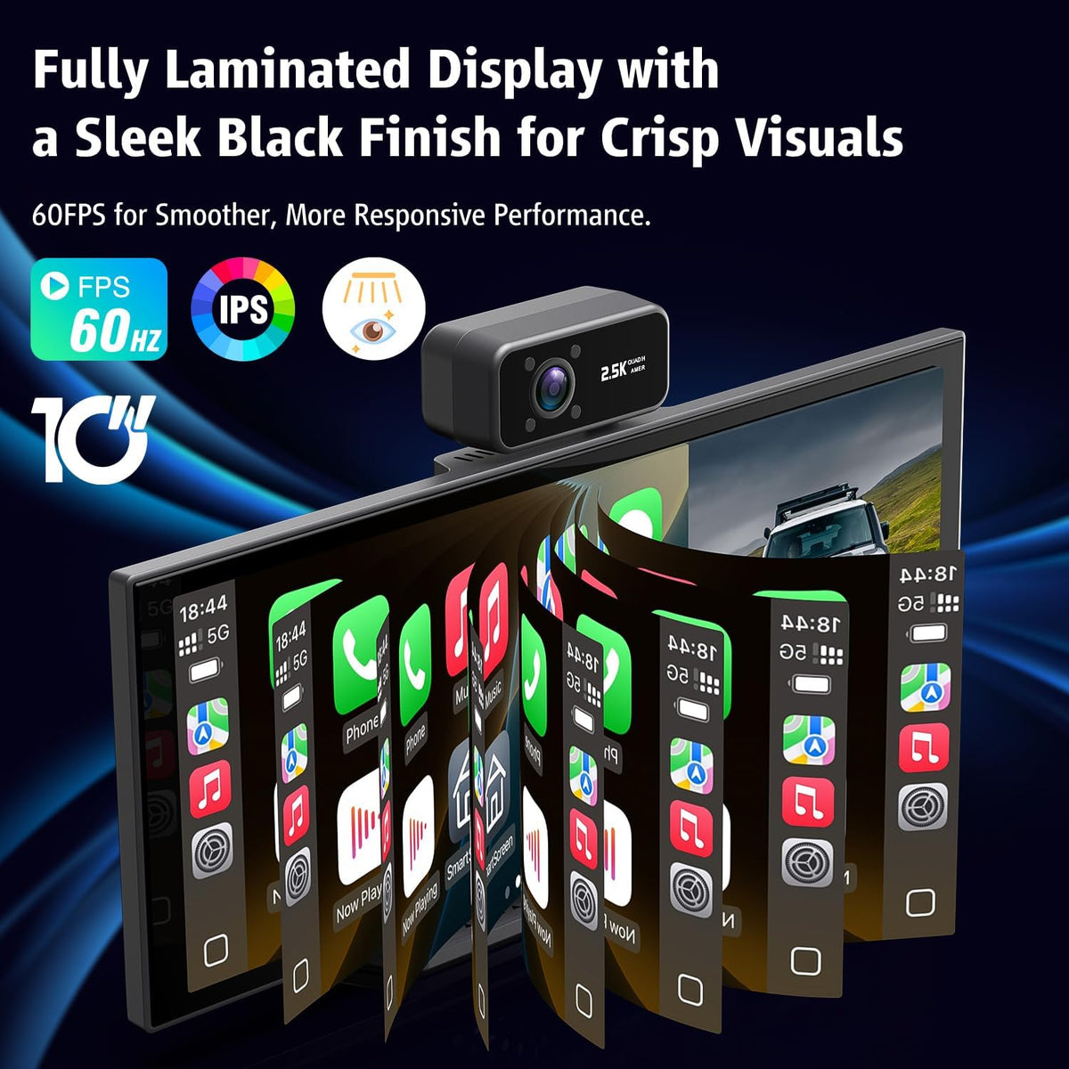 Portable Wireless CarPlay Screen, 10.26" Fully Laminated IPS Touch Screen Car Stereo with Wireless CarPlay & Android Auto, 4K Front 2.5K Rear Dash Cam,1080P Backup Camera,Super Link,Plug & Play