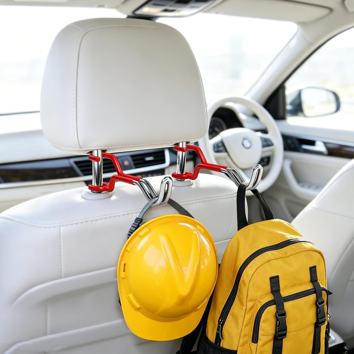 2-Pack 100LBS Hard Hat Holder, Red Silicone Metal Headrest Hooks