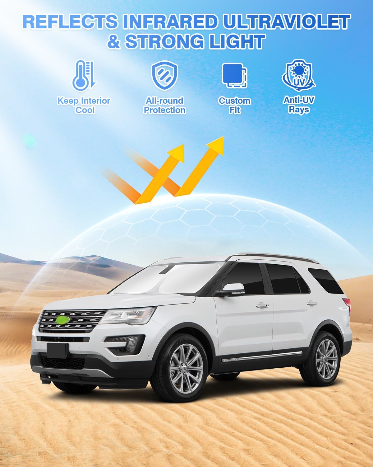 Canvcle Sunshades for Ford Explorer 2011-2019 Accessories Windshield Sun Shade Side Rear Window Shade Cover Sun Visor Shield Privacy Protection Keep Vehicle Cool Black 8PCS