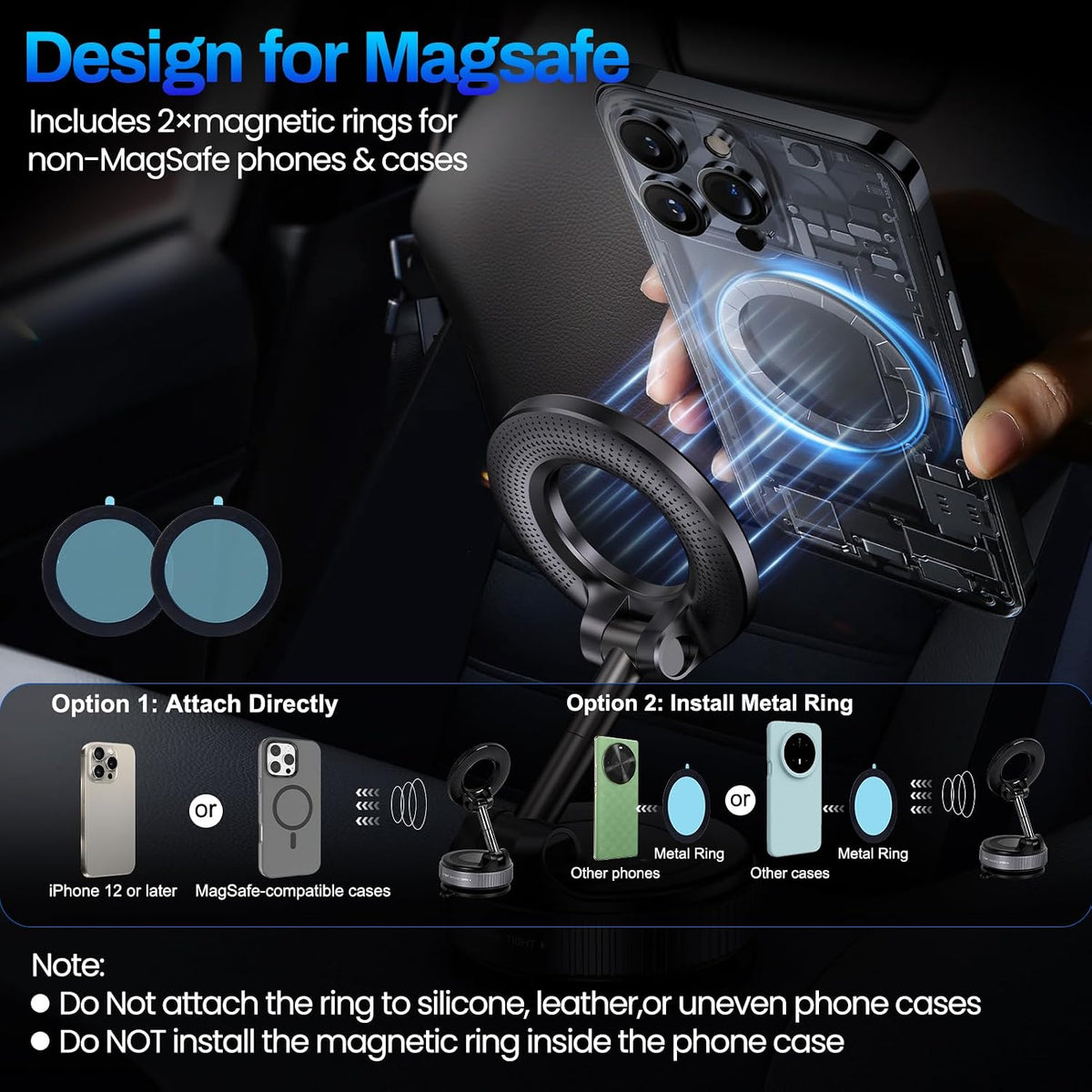 Jikasho Magnetic Phone Holder for Car, Suction Cup Phone Mount for Magsafe