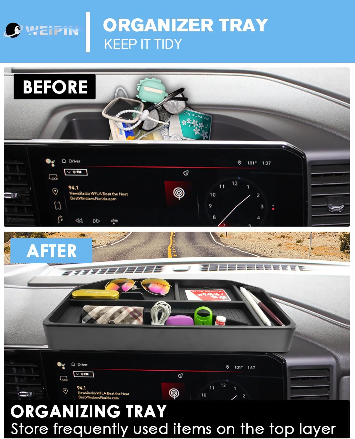 For Center Console Screen Organizer Tray ABS Materials Compatible with 2022–2026 Silverado&Sierra 1500/2024–2026 Silverado 2500HD/3500HD 13.4 Inch Center Console Screen Organizer