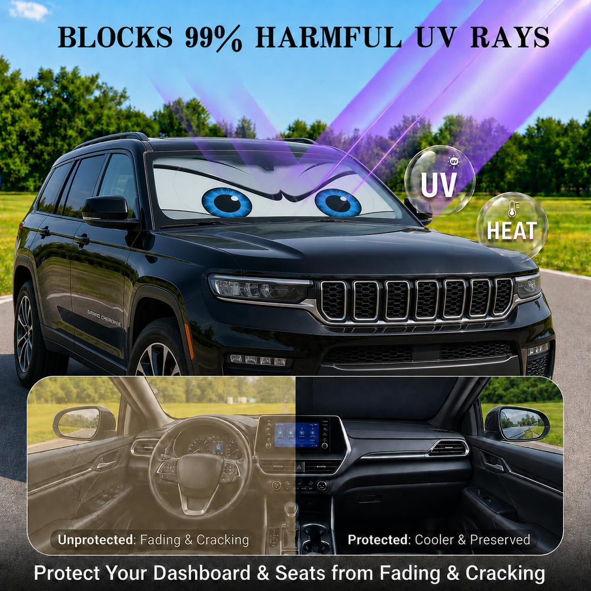 Car Windshield Sun Shade, Universal Fit Midsized Sedan SUV, Cool Gray