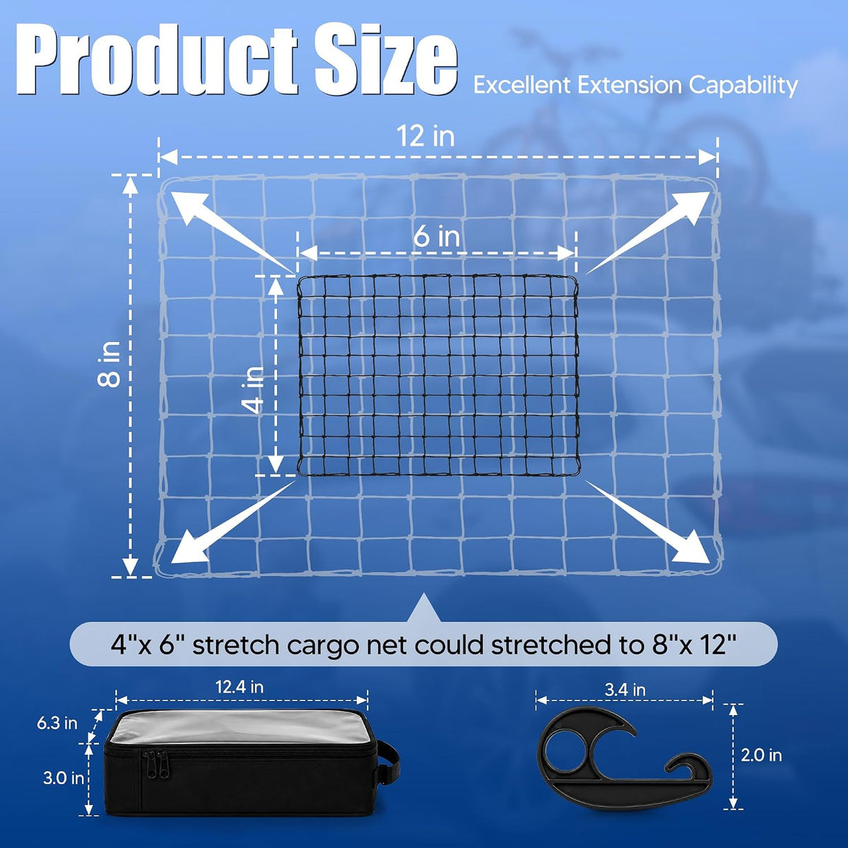 4"x 6" Cargo Net for Roof Basket and Pickup Bed with 24 Carabiners