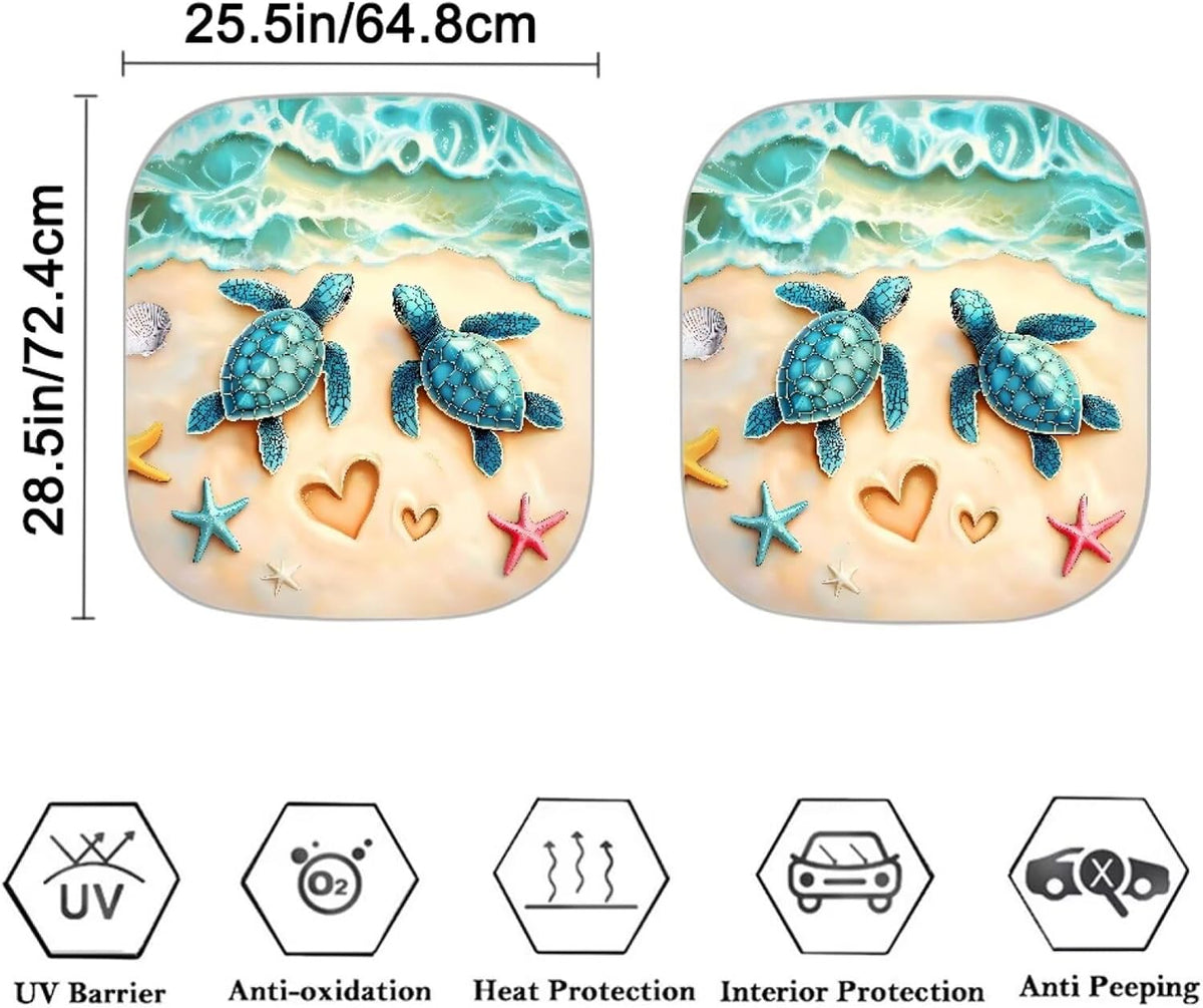 Beach Sea Turtle Car Windshield Sun Shade 2 Piece Foldable Sun Visor Protector Cover Car Privacy Shades Front Turtle Car Interior Accessories,Keeps Your Vehicle Cool Car Privacy Shades