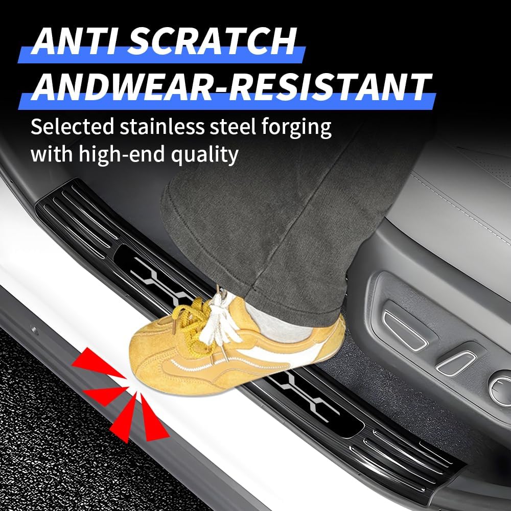Door Sill Protector Trim for 2026 Toyota RAV4 Accessories Front and Rear Doors Car Pedal Kick Protection Stainless Steel Material，Black Brushed Finish Style Kit 4 PCS Interior Decor Accessory