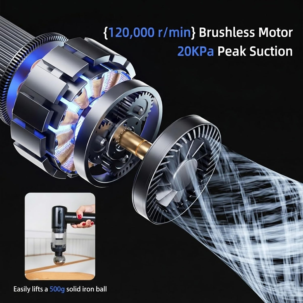 Handheld Car Vacuum Cordless Interior Cleaner, 20000Pa Suction & Air Duster