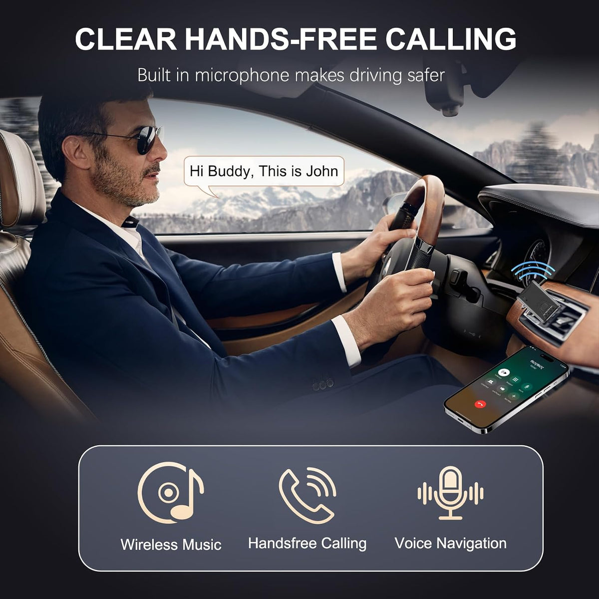 USB Bluetooth 5.4 Adapter for Car, Bluetooth Music Receiver Plug & Play, 3.5mm AUX Jack Car Kit Built-in Microphone for Hands-Free Calling Compatible with Speakers/Home Stereo,USB-Powered
