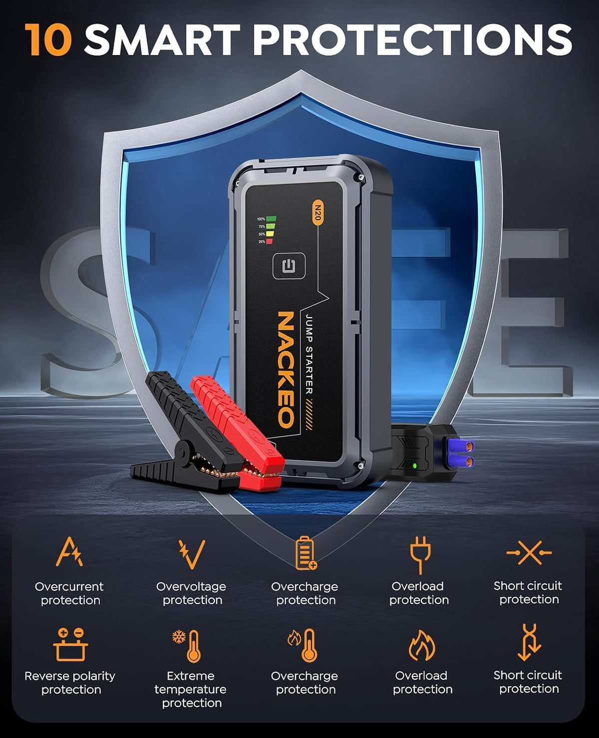 Car Jump Starter 7000A Car Battery Jump Starter Portable Pack for Up to All Gas and 10.0L Diesel Engine 12V Jump Box, Jump Pack, Battery Booster with Jumper Cable, Lights,Storage Case, Compact