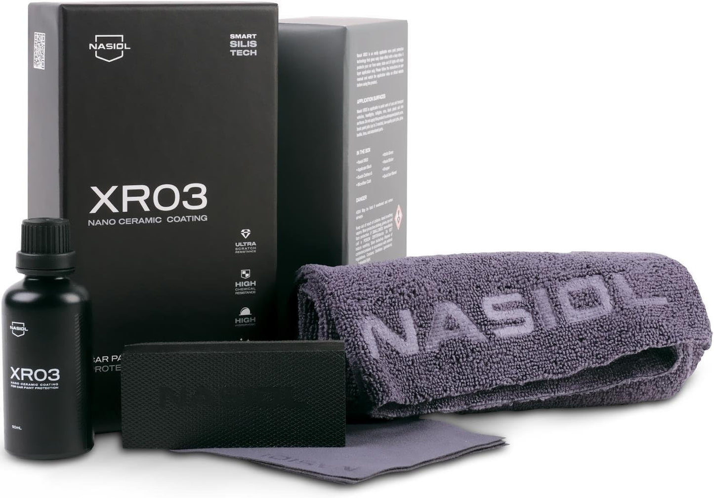 Nasiol Car Nano Protection Package Professional - Advantage Set - Car Care Set (Rain Repellent, Ceramic Coating, Plastic Surface Protection, Fabric Surface Protection, Microfiber Cloth)
