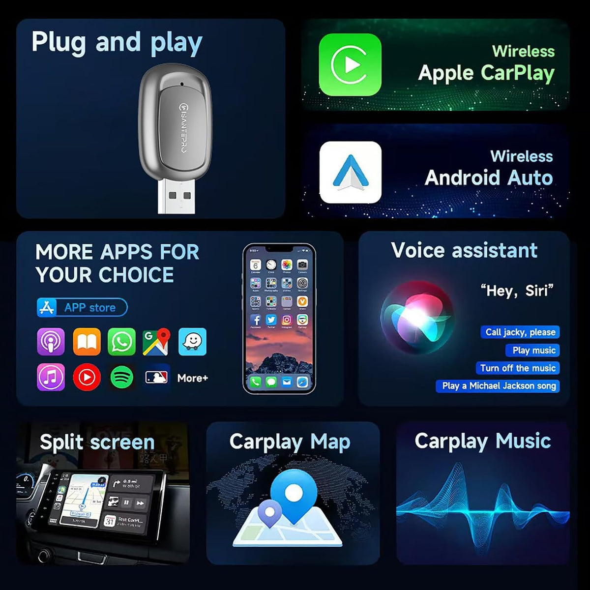 2-in-1 Wireless CarPlay Adapter & Android Auto for Apple iPhone, 2026 Upgrade Mini Bluetooth Dongle Convert Wired to Wireless, Plug & Play, USB A & Type C for 2016+ Cars, iOS 10+,Android 11+