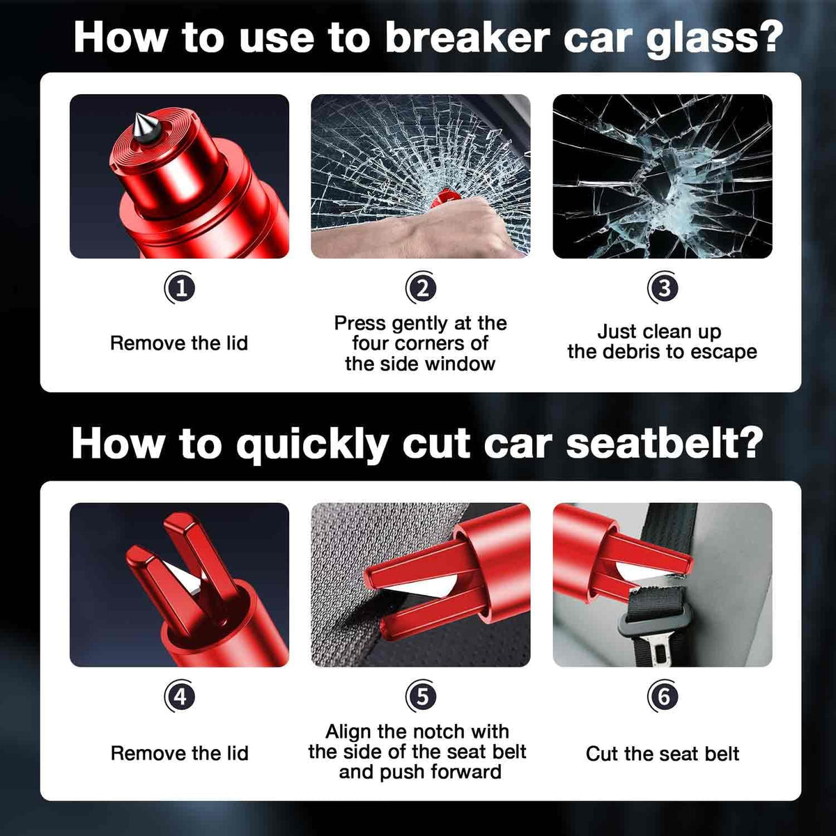 MOTORBUDDY Car Window Breaker Tool, 2-in-1 Window Breaker Seatbelt Cutter, Emergency Glass Breaker and Auto Escape Tool，Car Accessories