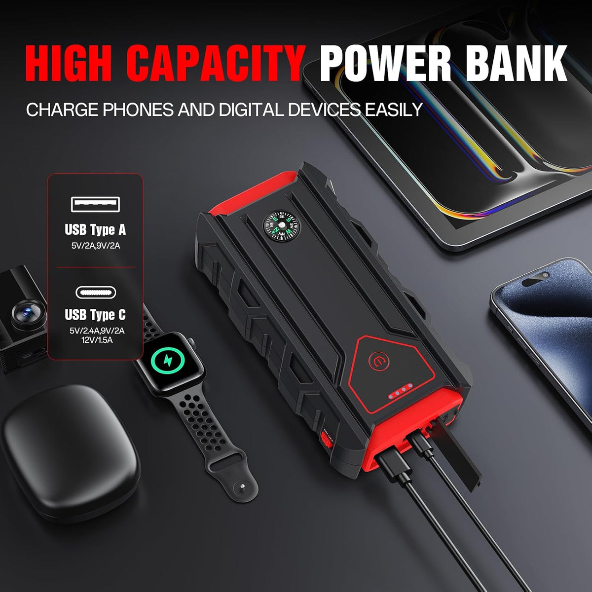 8000mAh Car Jump Starter, 12V Emergency Jump Starter