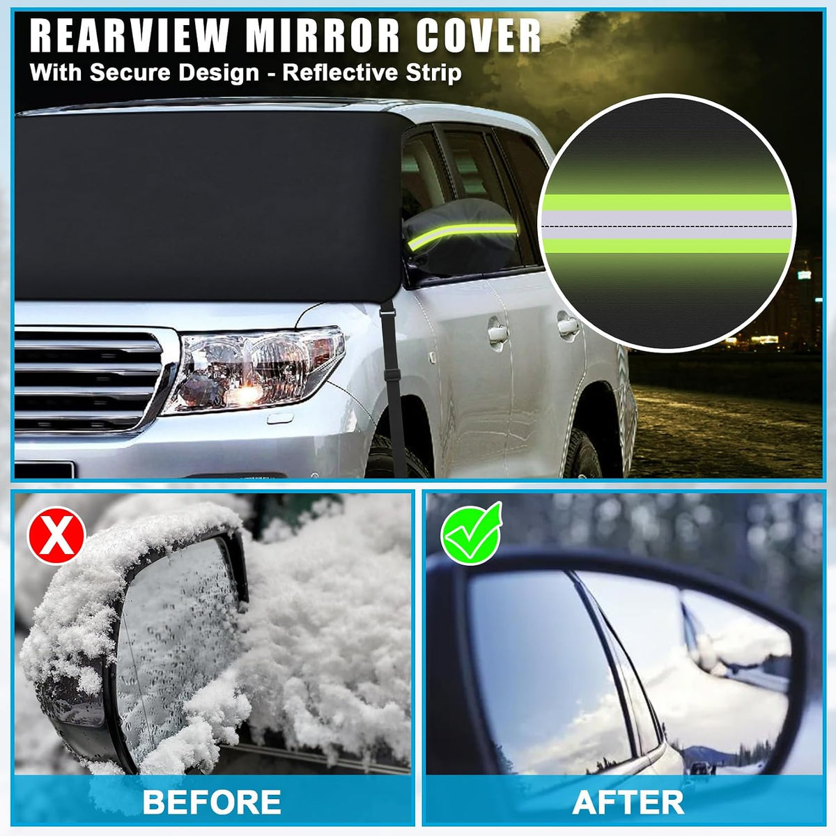 Tevlaphee Windshield Cover for Ice and Snow, 5 Magnets, Mirror Covers